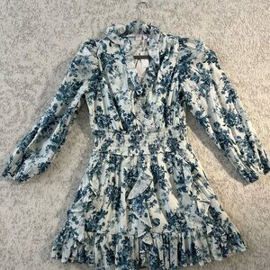 LoveShackFancy and gap Blue Floral Long Sleeve Dress - brand new with tags